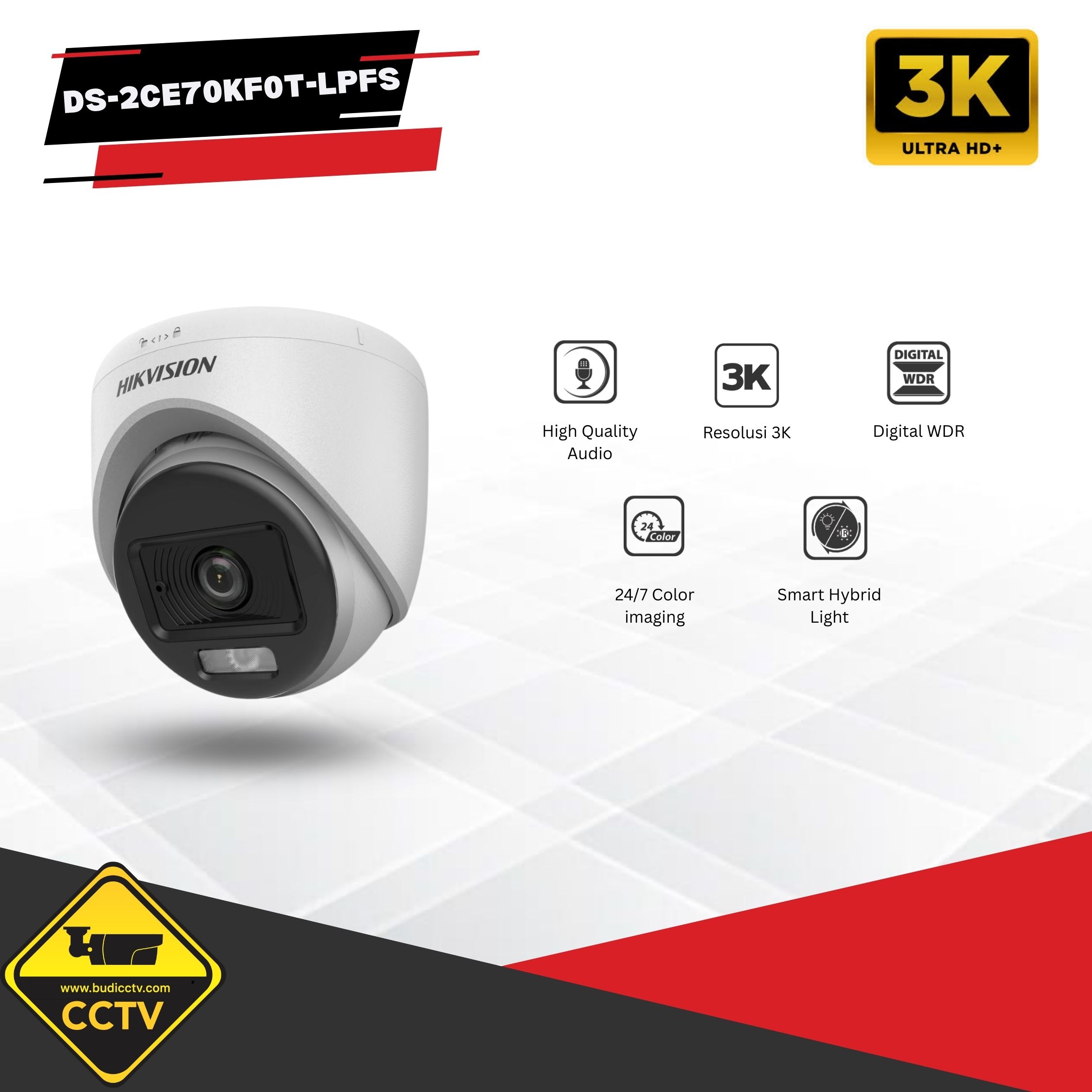 KAMERA HIKVISION INDOOR COLORVU AUDIO 5MP DS-2CE70KF0T-LPFS
