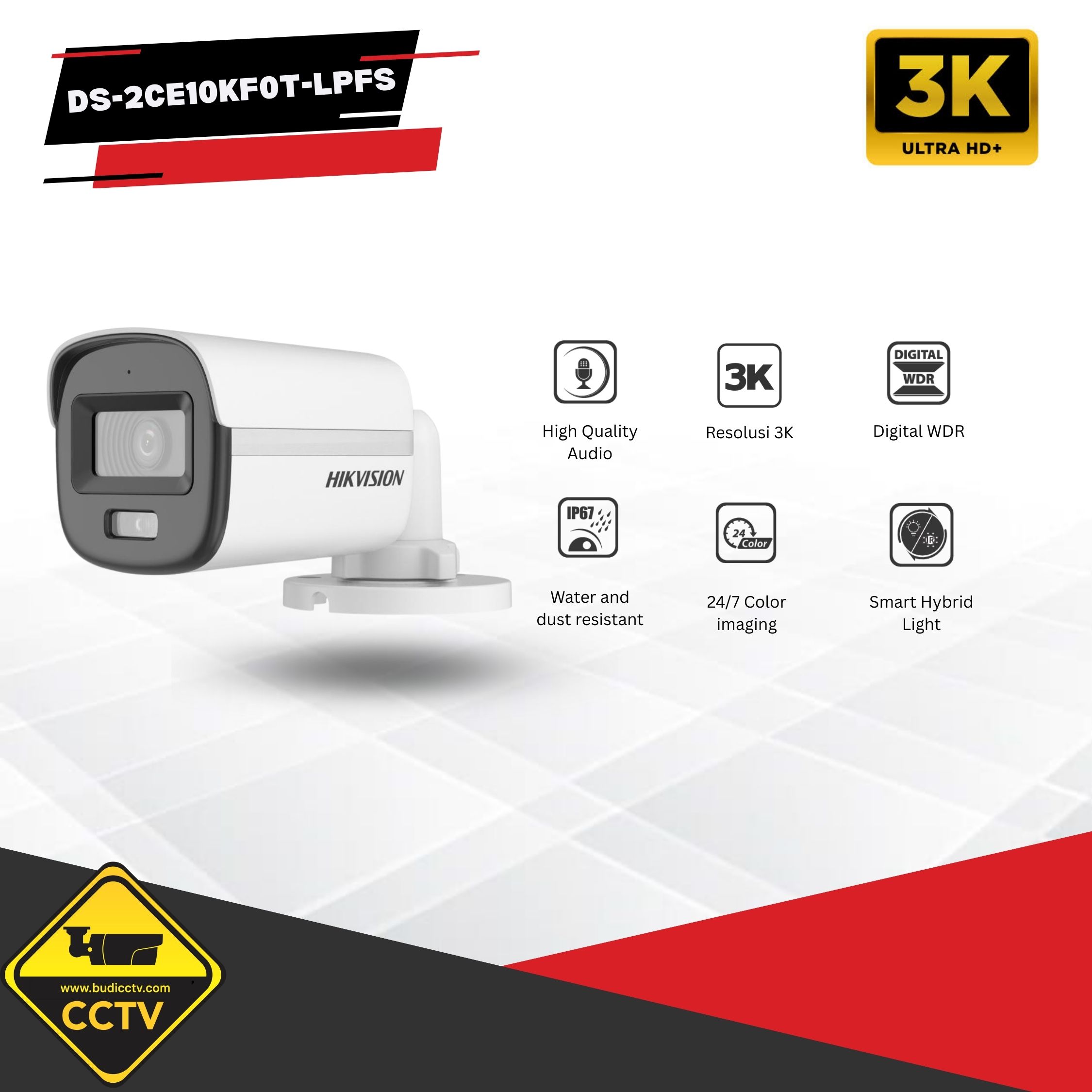 KAMERA HIKVISION OUTDOOR COLORVU AUDIO 5MP DS-2CE70KF0T-LPFS