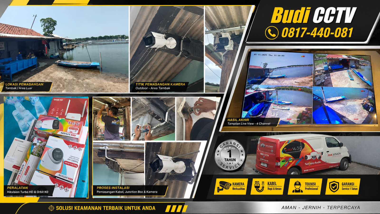 Pemasangan CCTV Hikvision ColorVu di Area Tambak Pekalongan